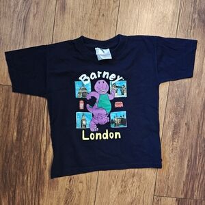 Barney‎ London Graphic Short Sleeve Tee Navy Kid's 3-4 Vintage 90s Y2K Nostalgia